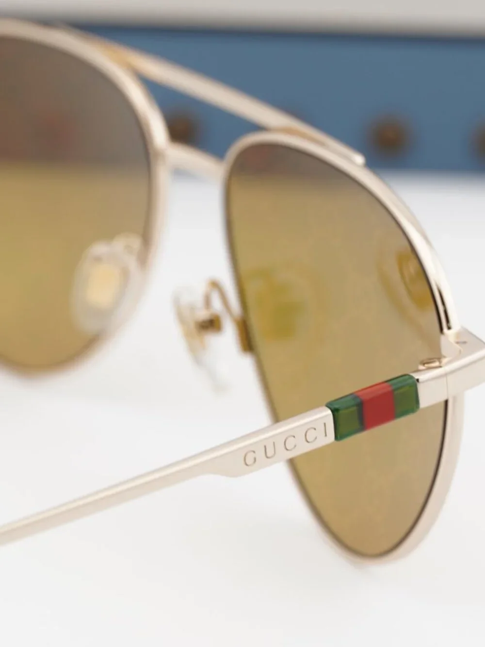 Gucci GG1679S 002 Aviator Sunglasses - Shiny Gold\Yellow with GG Logo Pattern